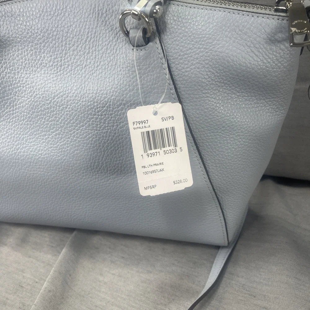 Coach Prairie Satchel Crossbody Pebble Leather Bag Pale Blue  Matching Wallet